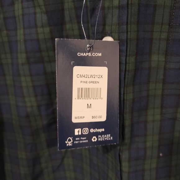 Chaps Nen's Dress shirt | Green and Blue | Size M | NWT - Picture 4 of 6